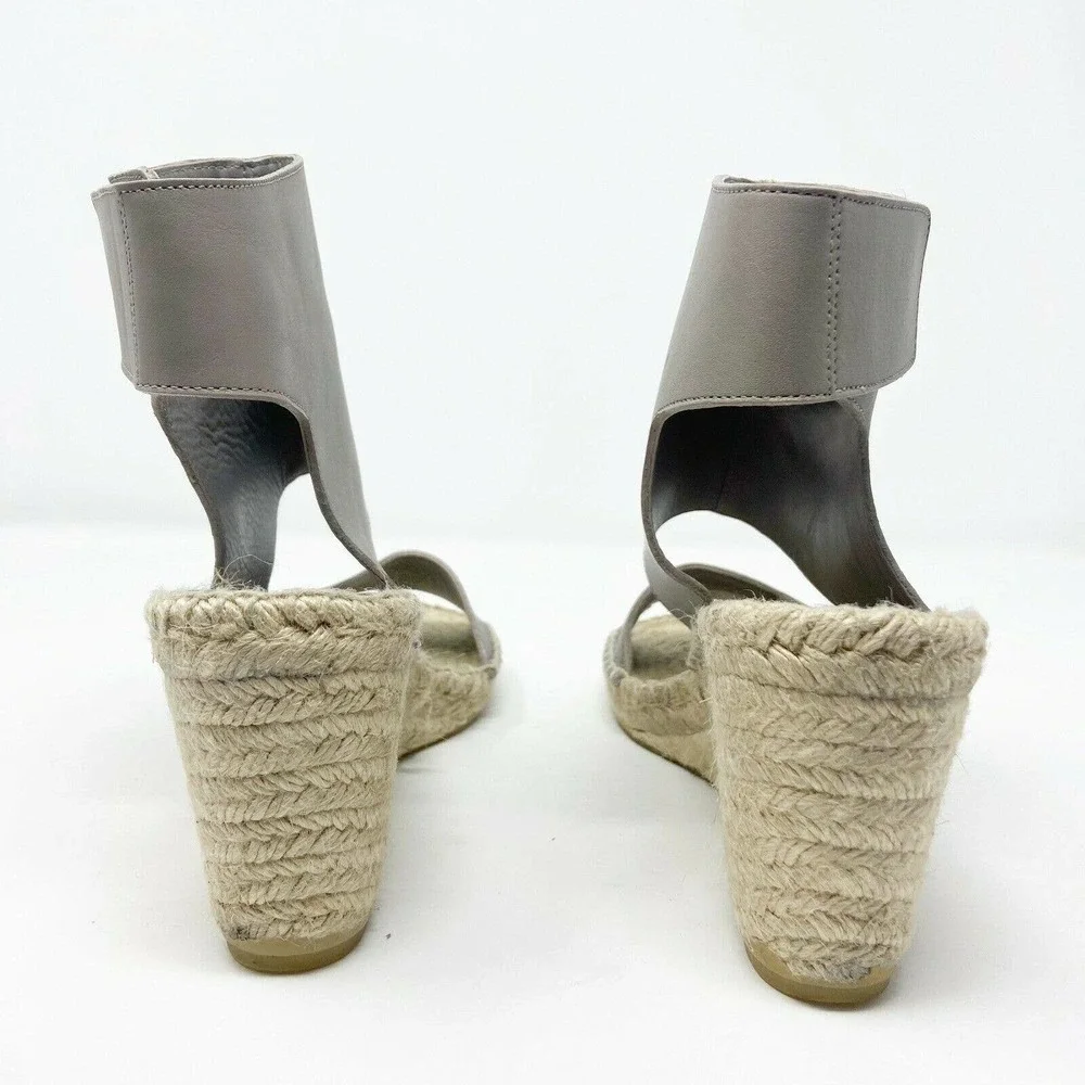 Vince Spencer Gray Leather Espadrille Wedge Sandals